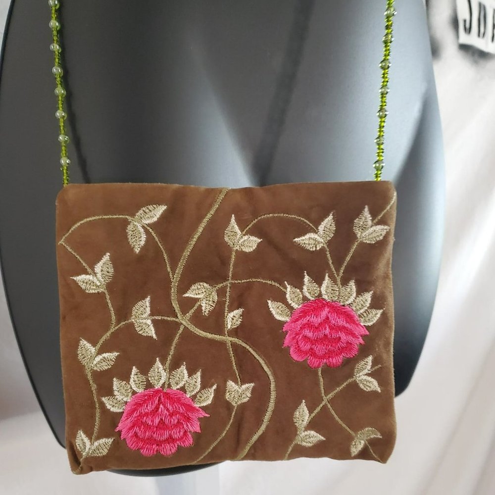 Moyna Embroidered with Beaded Strap Mini Crossbody Bag/Pouch